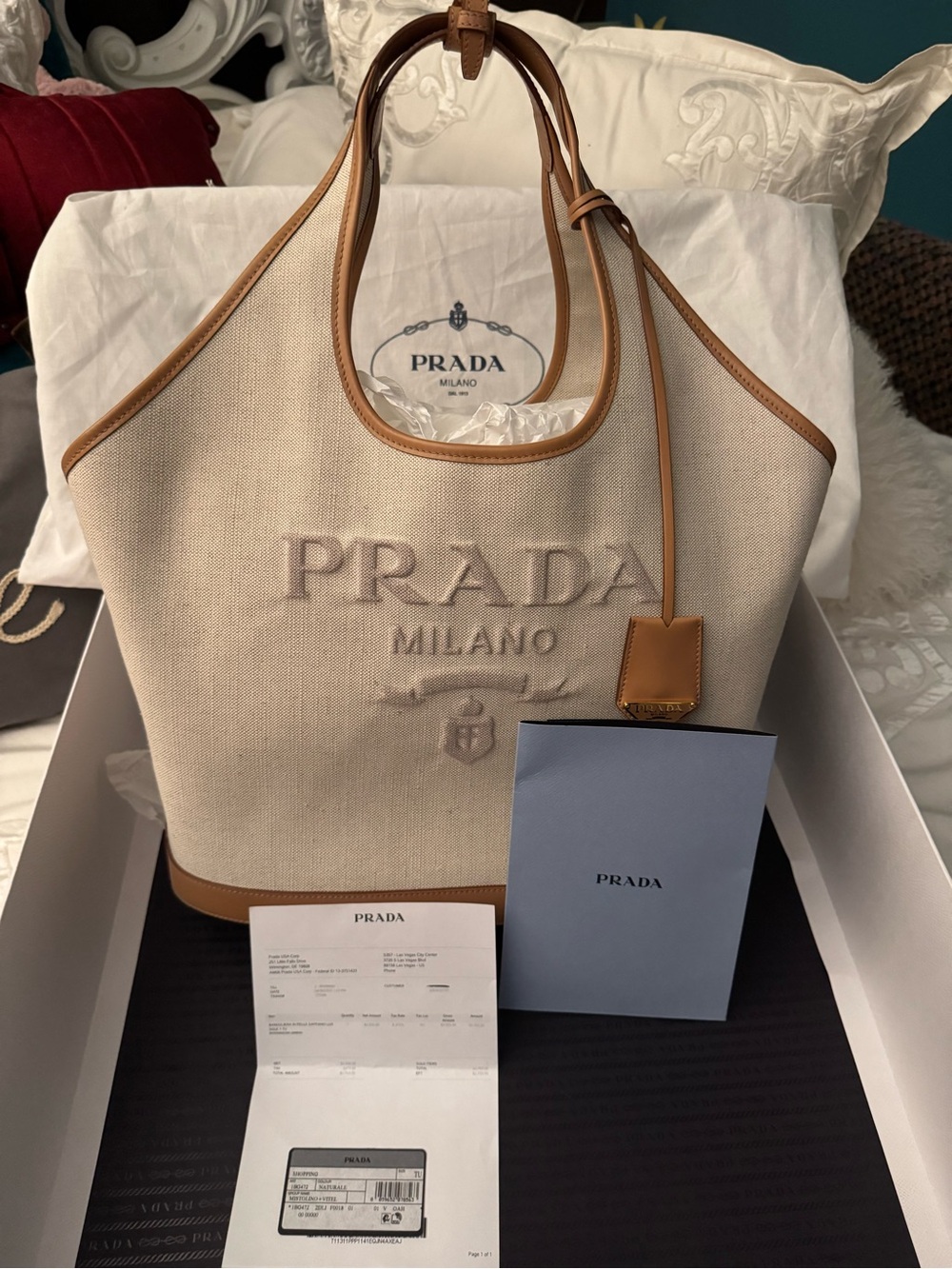 PRADA CANVAS/LEATHER TOTE